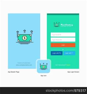 Company Uprising dollar Splash Screen and Login Page design with Logo template. Mobile Online Business Template