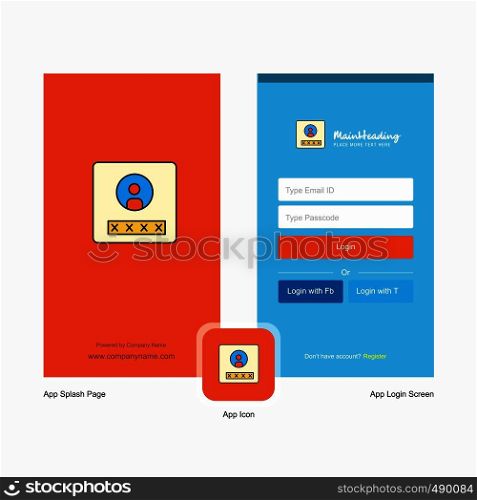 Company User profile Splash Screen and Login Page design with Logo template. Mobile Online Business Template