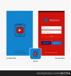 Company Video Splash Screen and Login Page design with Logo template. Mobile Online Business Template