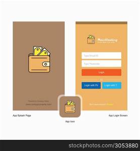 Company Wallet Splash Screen and Login Page design with Logo template. Mobile Online Business Template