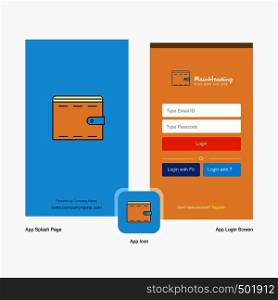 Company Wallet Splash Screen and Login Page design with Logo template. Mobile Online Business Template