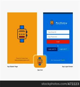 Company Watch Splash Screen and Login Page design with Logo template. Mobile Online Business Template