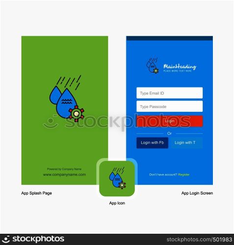 Company Water control Splash Screen and Login Page design with Logo template. Mobile Online Business Template