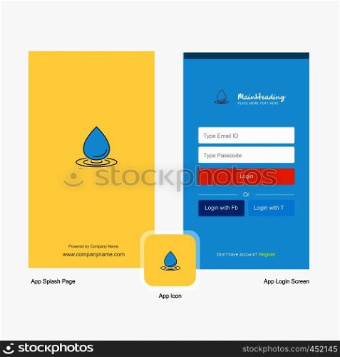 Company Water drop Splash Screen and Login Page design with Logo template. Mobile Online Business Template