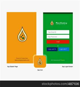 Company Water drop Splash Screen and Login Page design with Logo template. Mobile Online Business Template