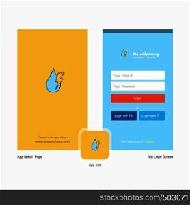 Company Water drop with current Splash Screen and Login Page design with Logo template. Mobile Online Business Template