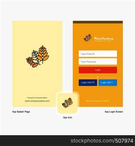 Company Wheat Splash Screen and Login Page design with Logo template. Mobile Online Business Template