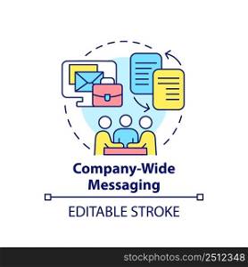Company wide messaging concept icon. Corporate interaction. Solving for customer need abstract idea thin line illustration. Isolated outline drawing. Editable stroke. Arial, Myriad Pro-Bold fonts used. Company wide messaging concept icon