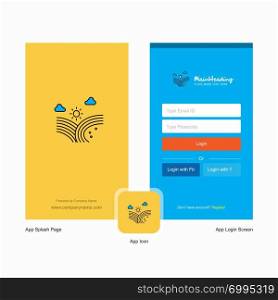 Company Wind blowing Splash Screen and Login Page design with Logo template. Mobile Online Business Template