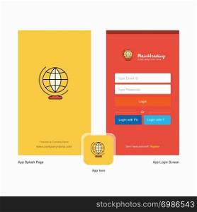 Company World globe Splash Screen and Login Page design with Logo template. Mobile Online Business Template