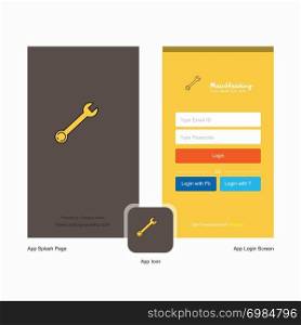 Company Wrench Splash Screen and Login Page design with Logo template. Mobile Online Business Template