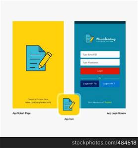 Company Write document Splash Screen and Login Page design with Logo template. Mobile Online Business Template