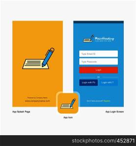 Company Writing Splash Screen and Login Page design with Logo template. Mobile Online Business Template