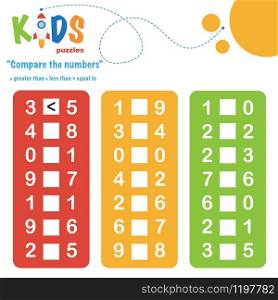 Compare the numbers worksheet practice. Easy colorful worksheet, for children in preschool, elementary and middle school.