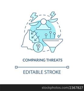 Comparing threats turquoise concept icon. Analysing risks. National security service abstract idea thin line illustration. Isolated outline drawing. Editable stroke. Arial, Myriad Pro-Bold fonts used. Comparing threats turquoise concept icon