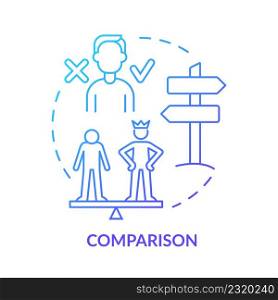 Comparison blue gradient concept icon. Signal of emotional manipulation abstract idea thin line illustration. Abusive relationships. Isolated outline drawing. Myriad Pro-Bold font used. Comparison blue gradient concept icon