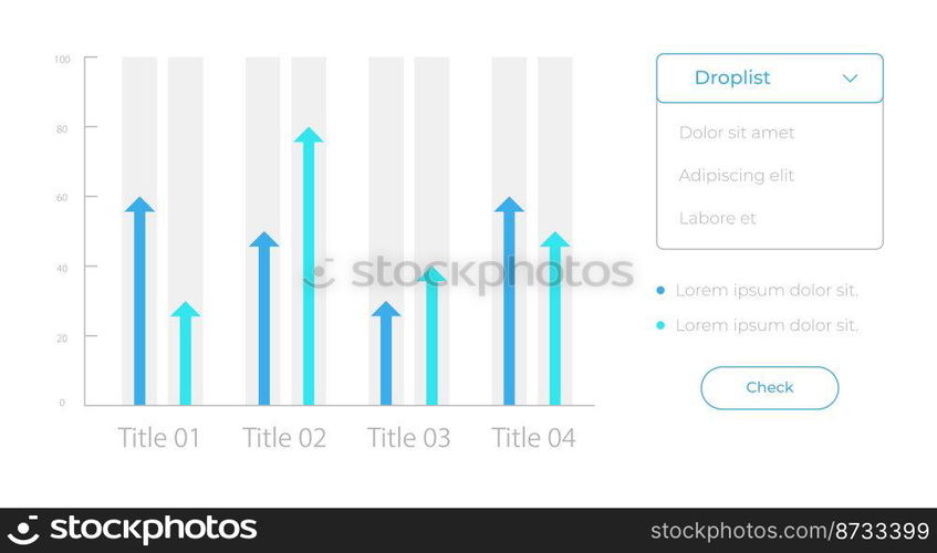 Comparison chart UI element template. Editable isolated vector dashboard component. Flat user interface. Visual data presentation. Web design widget for mobile application with light theme. Comparison chart UI element template