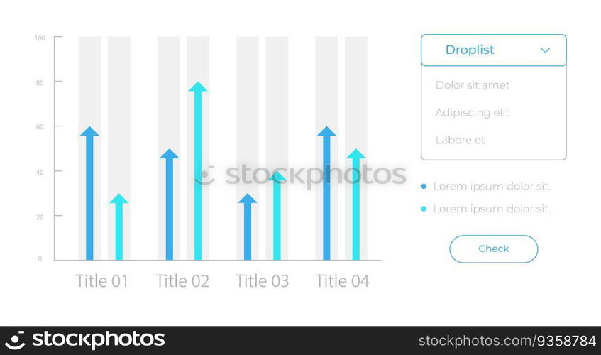 Comparison chart UI element template. Editable isolated vector dashboard component. Flat user interface. Visual data presentation. Web design widget for mobile application with light theme. Comparison chart UI element template