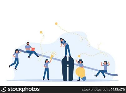 Comparison employee business people vector illustration. Advocate person unbalanced weight. Woman and man on swing outweigh concept idea design. Solution choice value human. Problem banner job team