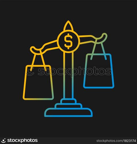 Comparison shopping gradient vector icon for dark theme. Choice between price values in store. Financial literacy. Thin line color symbol. Modern style pictogram. Vector isolated outline drawing. Comparison shopping gradient vector icon for dark theme