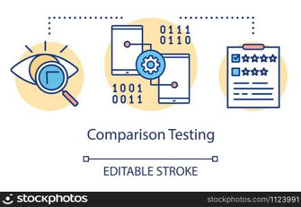 Comparison testing concept icon. Finding differences idea thin line illustration. Software testing process. Indicating issues and problems. Vector isolated outline drawing. Editable stroke