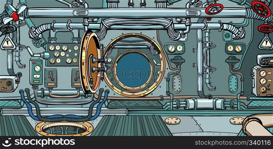 compartment of the spacecraft or submarine. Pop art retro vector illustration vintage kitsch. compartment of the spacecraft or submarine