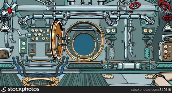 compartment of the spacecraft or submarine. Pop art retro vector illustration vintage kitsch. compartment of the spacecraft or submarine