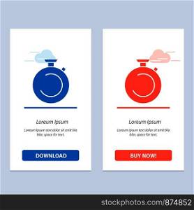 Compass, Clock, Stopwatch, Timer, Watch Blue and Red Download and Buy Now web Widget Card Template