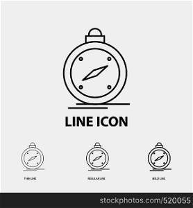 compass, direction, navigation, gps, location Icon in Thin, Regular and Bold Line Style. Vector illustration. Vector EPS10 Abstract Template background