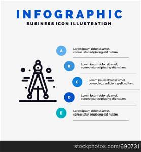 Compass, Divider, Science Line icon with 5 steps presentation infographics Background