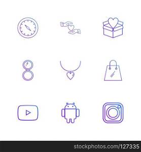 compass , heart ,hand , gidtbox , shopping bag ,instagram , face powder ,necklace , youtube , android , icon, vector, design,  flat,  collection, style, creative,  icons