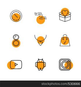 compass , heart ,hand , gidtbox , shopping bag ,instagram , face powder ,necklace , youtube , android , icon, vector, design, flat, collection, style, creative, icons