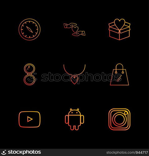 compass , heart ,hand , gidtbox , shopping bag ,instagram , face powder ,necklace , youtube , android , icon, vector, design, flat, collection, style, creative, icons