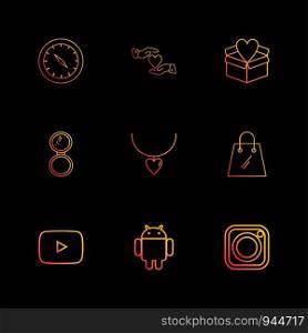 compass , heart ,hand , gidtbox , shopping bag ,instagram , face powder ,necklace , youtube , android , icon, vector, design, flat, collection, style, creative, icons