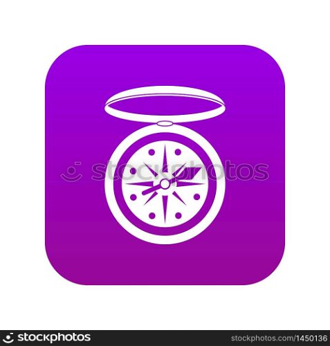 Compass icon digital purple for any design isolated on white vector illustration. Compass icon digital purple