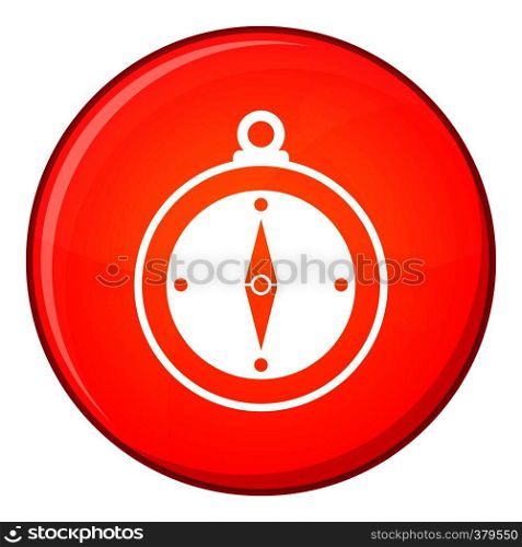 Compass icon in red circle isolated on white background vector illustration. Compass icon, flat style