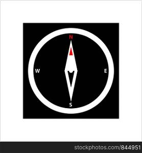 Compass Icon, Magnetic Compass Pointing To Magnetic North Pole Vector Art Illustration