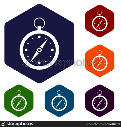 Compass icons set rhombus in different colors isolated on white background. Compass icons set