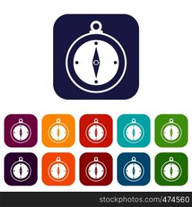 Compass icons set vector illustration in flat style In colors red, blue, green and other. Compass icons set