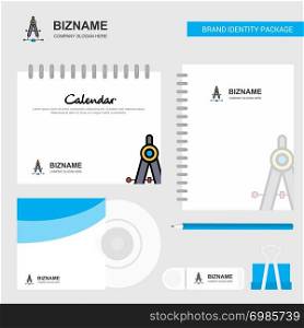Compass Logo, Calendar Template, CD Cover, Diary and USB Brand Stationary Package Design Vector Template