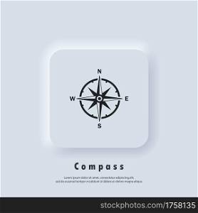 Compass logo. Wind rose icon. North, south, east and west. Vector. UI icon. Neumorphic UI UX white user interface web button.