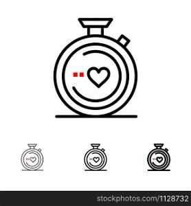 Compass, Love, Heart, Wedding Bold and thin black line icon set