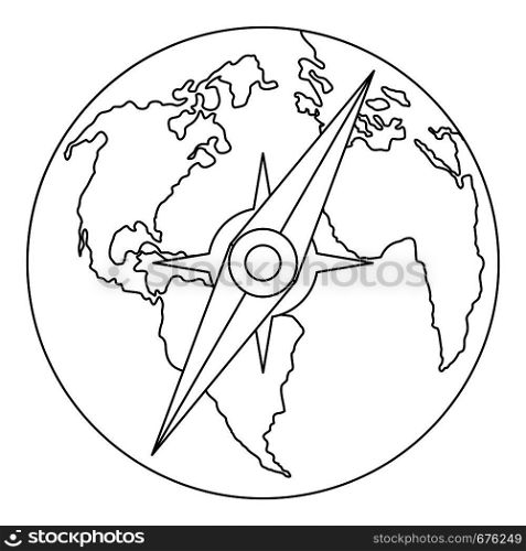 Compass on earth icon. Outline illustration of compass on earth vector icon for web. Compass on earth icon, outline style.