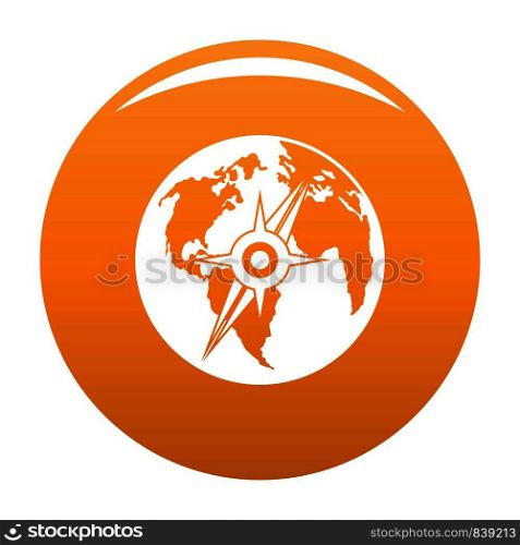Compass on earth icon. Simple illustration of compass on earth vector icon for any design orange. Compass on earth icon vector orange