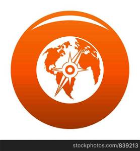 Compass on earth icon. Simple illustration of compass on earth vector icon for any design orange. Compass on earth icon vector orange