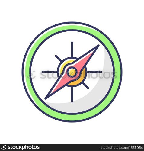 Compass RGB color icon. Marine and land navigation, direction guide tool. Traveler instrument with cardinal points and magnetic arrow isolated vector illustration. Compass RGB color icon