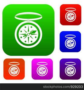 Compass set icon color in flat style isolated on white. Collection sings vector illustration. Compass set color collection