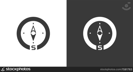Compass south direction. Isolated icon on black and white background. Weather glyph vector illustration