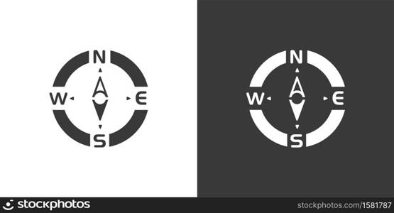 Compass. South direction. Isolated icon on black and white background. Weather glyph vector illustration