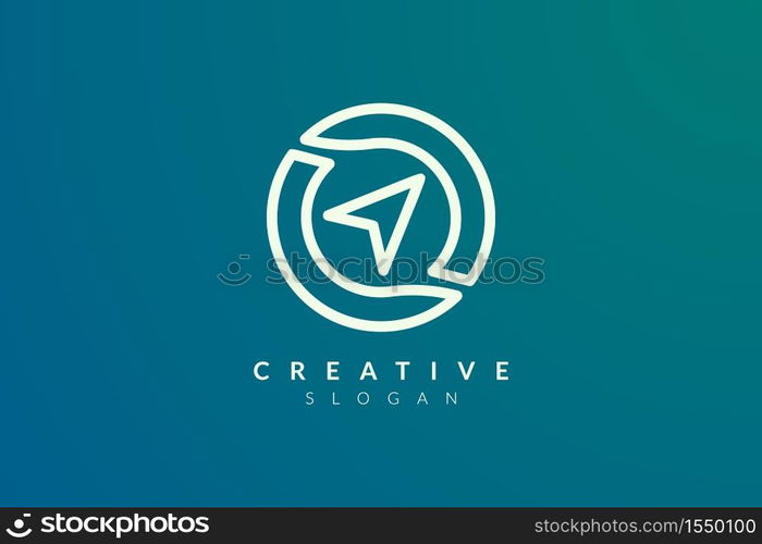 Compass. The logo design is a blend of circles with the direction of the arrow. Minimalist and modern vector illustration design suitable for business and brands